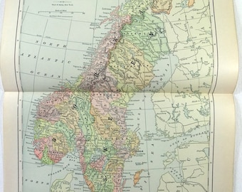 Sweden & Norway - Original 1891 Map by Hunt and Eaton. Antique Original Map