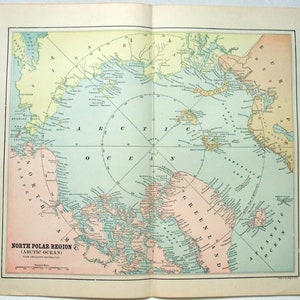 Arktische Region - Original 1895-Karte von Fisk & Co. Nordpol. Antik