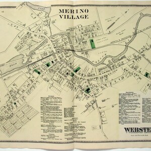 Webster (Massachusetts). Große 1870 Street Map von FW Beers. Hand gefärbt. Antike Original-Karte.