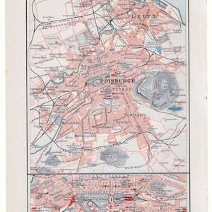 Édimbourg Écosse - Plan de la ville original de 1909 par Meyers. Carte ancienne originale