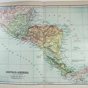 Original 1895- Landkarte von Mittelamerika. Antik