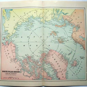 Region Arktyki – Oryginalna mapa Bieguna Północnego z 1895 roku, autorstwa Fisk & Co., z 1970 roku. Antyczna.
