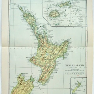 Nouvelle-Zélande - Île du Nord - Carte originale datée de 1907 par Dodd Mead & Company. Océanie antique