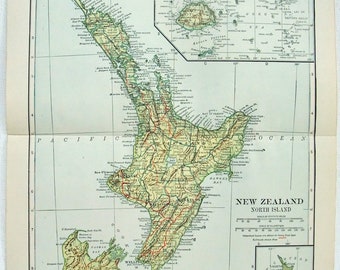 New Zealand - North Island - Original 1907 Dated Map by Dodd Mead & Company. Antique Oceania