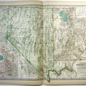 Nevada & Utah - Original 1897 Karte von The Century Company. Antiken