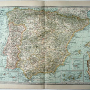 Original 1902 Landkarte von Spanien, Portugal und Andorra von The Century Company