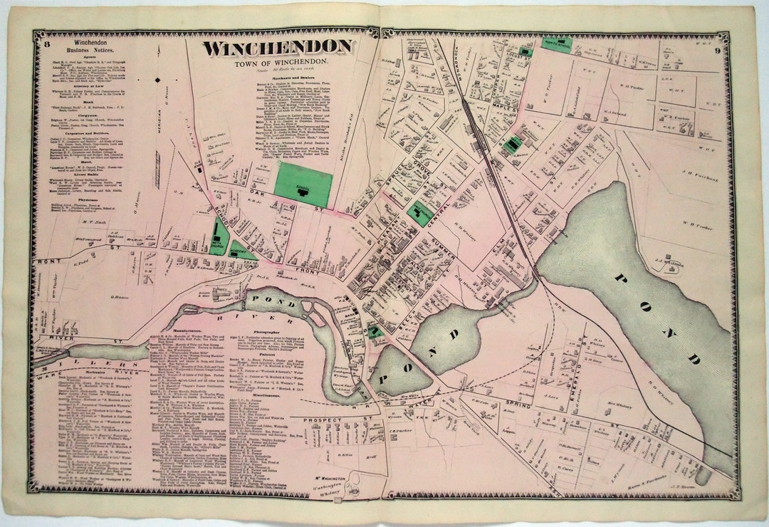 Winchendon Massachusetts. Large 1870 Street Map by FW Beers. - Etsy