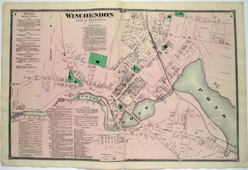 Winchendon Massachusetts. Large 1870 Street Map by FW Beers. Etsy