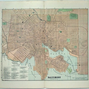 Baltimore, Maryland - Original 1895 Street and Railroad Map von Hunt & Eaton. Antiken
