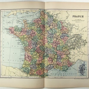 Original 1895 Karte von Frankreich von W & A. K. Johnston. Antiken