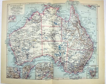 Australia - Original 1931 German Language Map by Meyers. Vintage