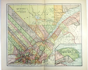 Original 1898 Map of Quebec, Canada by Dodd Mead & Company