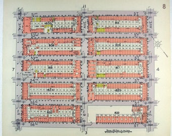 Mapa original de 1929 de Sunset Park Brooklyn - 5th 6th 7th Ave de 51 a 56th St más 1st 2nd 3rd Ave de 45th a 50th St