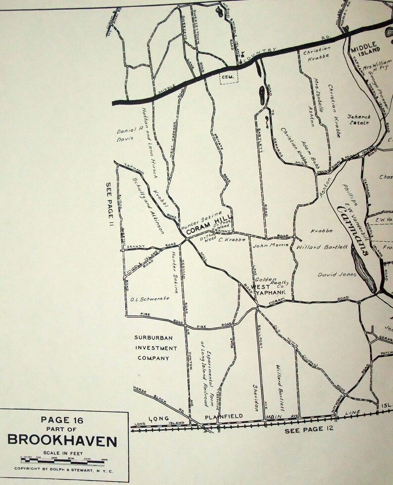 Middle Island Coram and Yaphank NY Original 1929 Map by Etsy