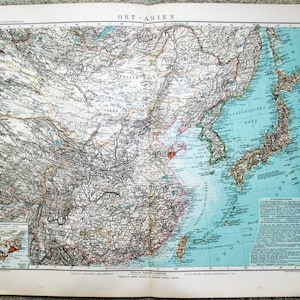China Japan Korea - Large Original  1899 German Language Map by Wagner & Debes.  A Colonial Era Antique