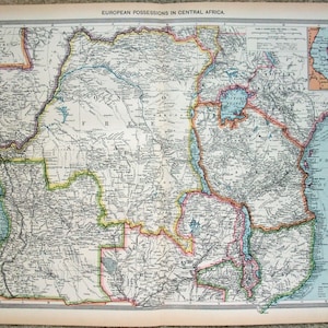 África Central - Mapa original c1907 por George Philip & Sons. Una antigüedad de la época colonial