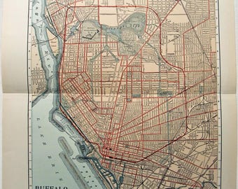 Antique 1902 Buffalo NY Street Map, Railroads, Lithograph