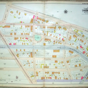 Riesige antike Karte von Bronx NY - Donegan St zu Hause von Aussicht nach Barretto. Gedruckt um 1900 von Hyde & Co. Garantiert Original
