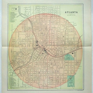 Atlanta, Georgia - Original gata och järnväg från 1895 av Hunt & Eaton. Antik