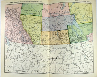 Original 1898 Fechado Mapa Ferroviario del Oeste de Canadá. Antiguo