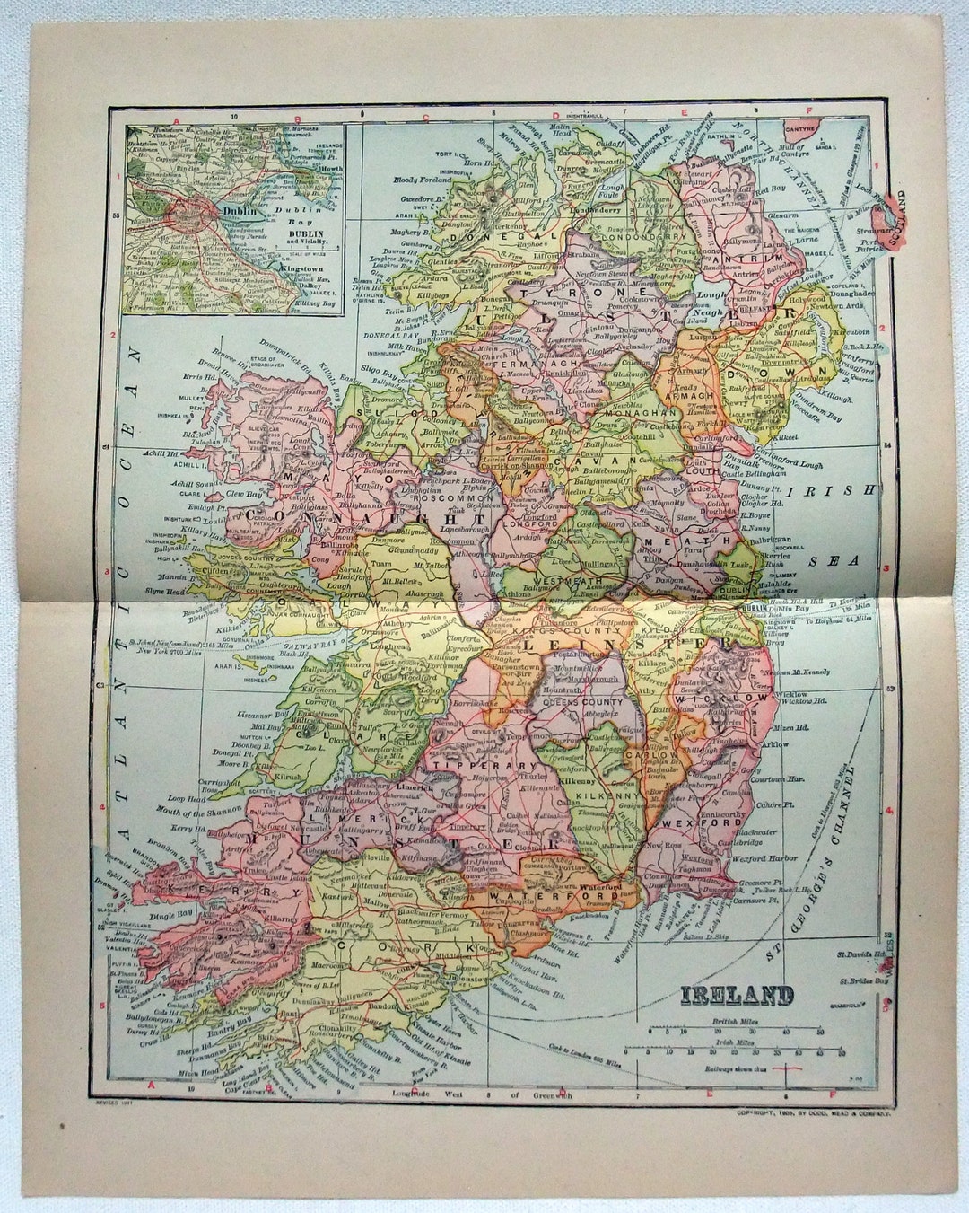 Original 1911 Map of Ireland by Dodd Mead & Company. Antique Etsy
