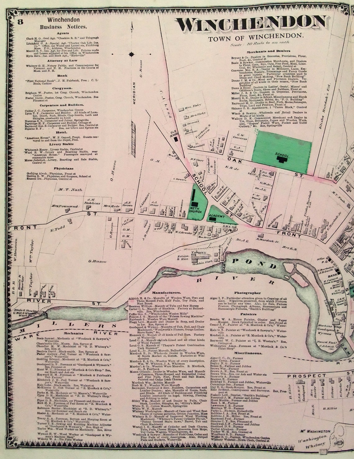 Winchendon Massachusetts. Large 1870 Street Map by FW Beers. - Etsy