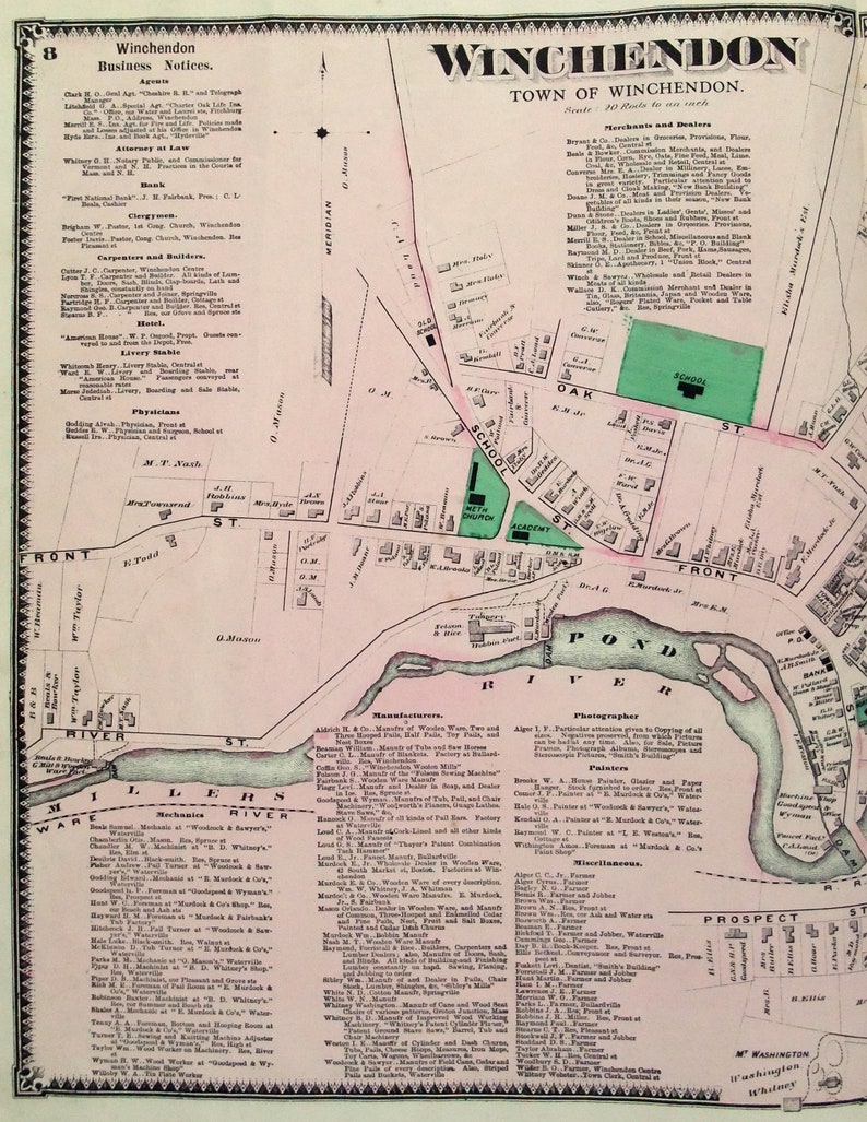 Winchendon Massachusetts. Large 1870 Street Map by FW Beers. Etsy