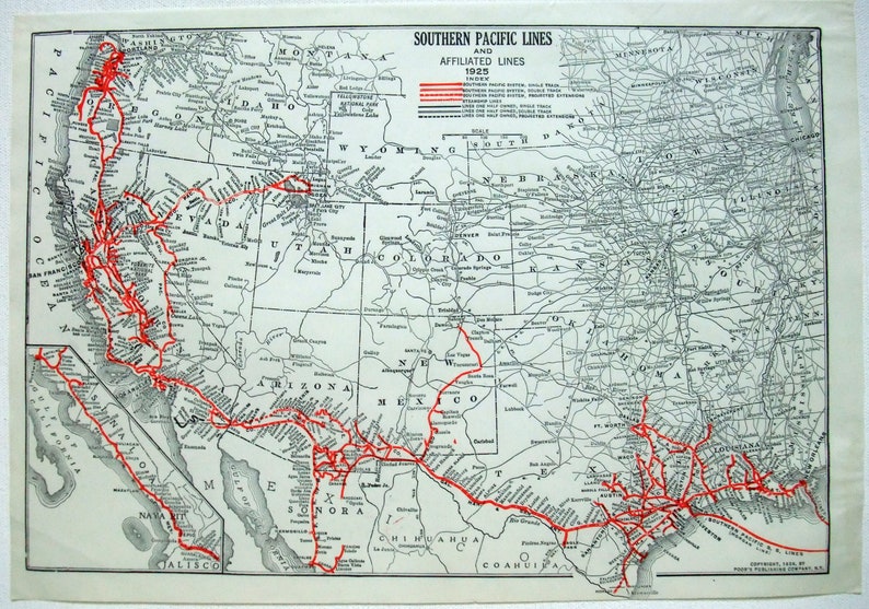 Southern Pacific Lines  Original 1926 Railroad Map by image 0