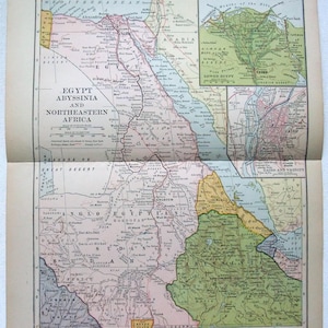 Carte originale de l'Afrique du Nord-Est datée de 1908 par Dodd Mead & Company. Egypte Soudan Ethiopie Erythrée Antique