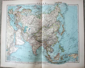 Asia - Original Antique Map by Wagmer & Debes. 1899 German Language Map