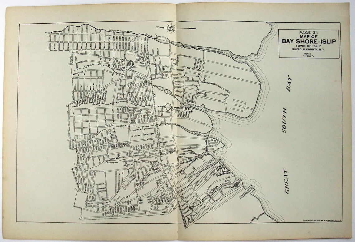 Bay Shore & Islip NY Original 1929 Map by Dolph Stewart. Etsy