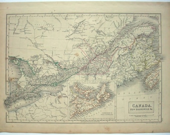 Canada - Large Original 1846 Steel Plate Map by Sydney Hall. Guaranteed Original. Antique