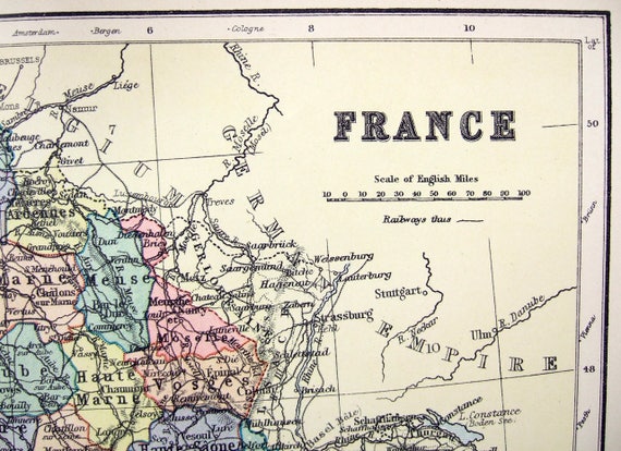 France - Original 1895 Map by W & A. K. Johnston. Antique - Etsy