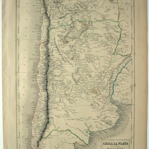 Chile, La Plata & Südbolivien - Original 1846 Stahlplatte Karte von Sydney Hall. Garantiert Original. Antiken