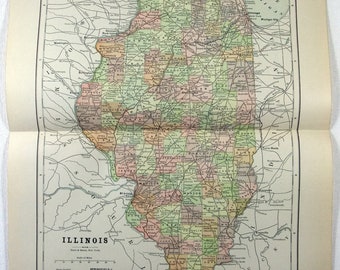 Illinois - Original 1891 Map by Hunt & Eaton. Antique