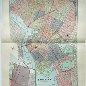 Brooklyn NY - Original 1894 Street and Railroad Map by Hunt & Eaton