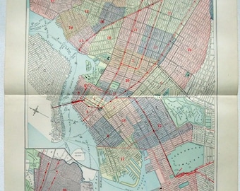 Brooklyn NY - Original 1894 Street and Railroad Map by Hunt & Eaton