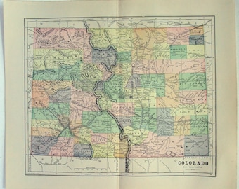 Mapa original de Colorado de 1891 de Hunt & Eaton. Antiguo.