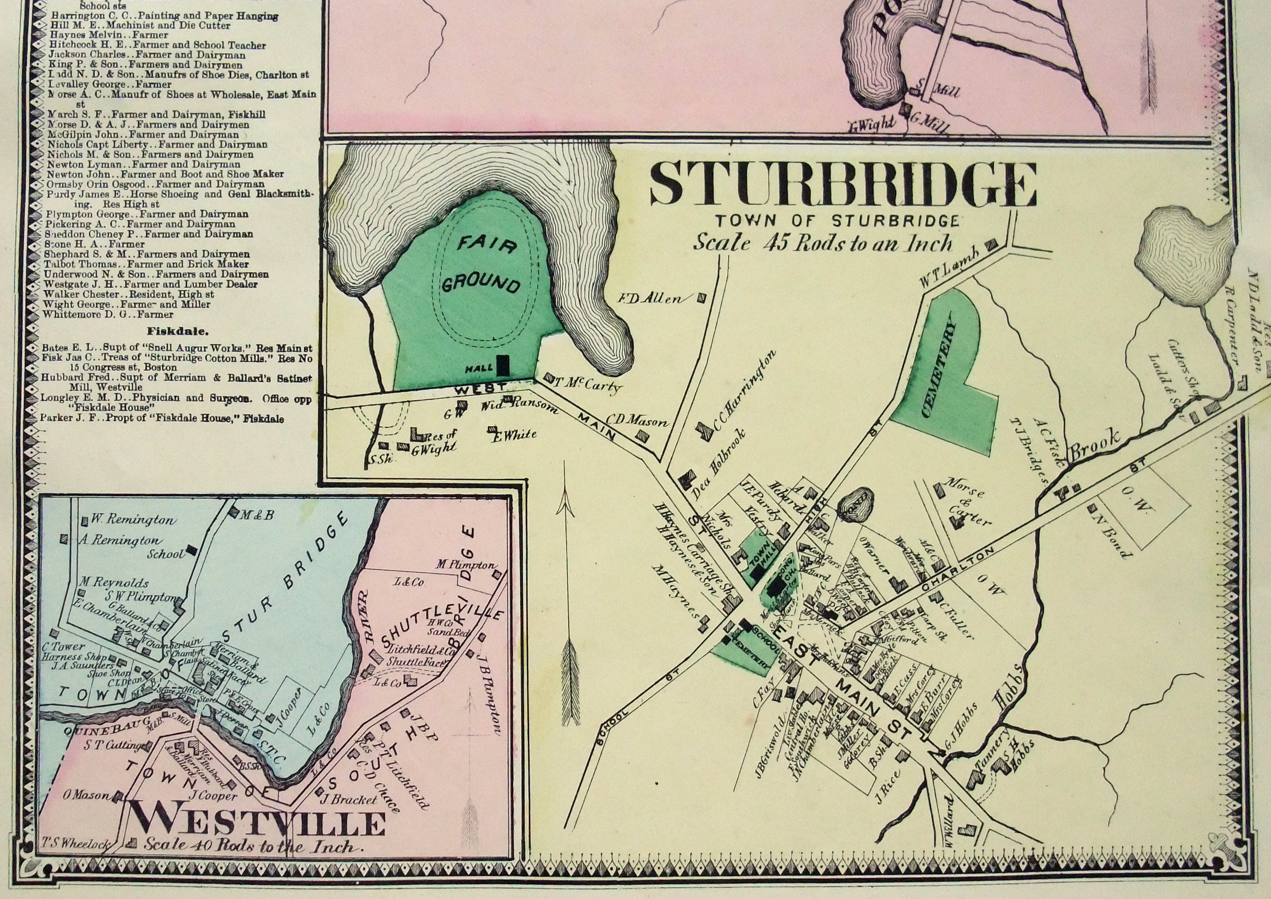 Sturbridge & Fiskdale Massachusetts. 1870 Map by FW Beers. Etsy UK