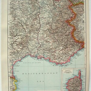 France SE - Original 1893 Karte des Atlas Verlags. antik.