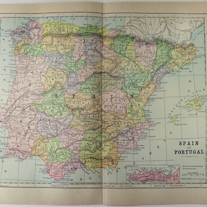 Original 1902 Karte von Spanien und Portugal von Fisk & Company. Antike Original-Karte