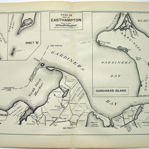 Sag Harbor to Springs NY - Original 1929 Karte von Dolph & Stewart. Vintage Landkarte. Selten