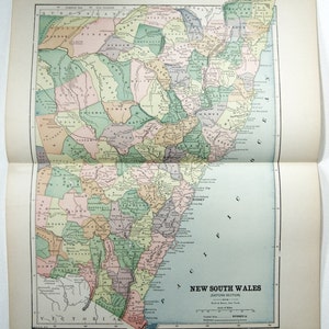 Nouvelle-Galles du Sud, Australie. Carte originale de 1891 par Hunt & Eaton. Nouvelle-Galles du Sud Antique