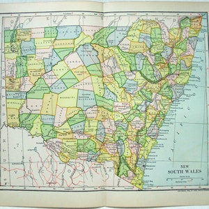Originele 1903 Gedateerde Kaart van Nieuw Zuid-Wales, Australië door Dodd Mead & Company. Nsw. antiek