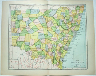 1903 Carte ancienne de la Nouvelle-Galles du Sud, Australie