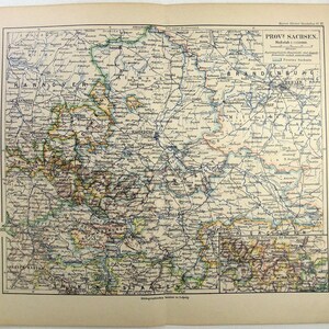 Sachsen, Deutschland - Original 1892 Karte von Meyers. Sachsen. Antik