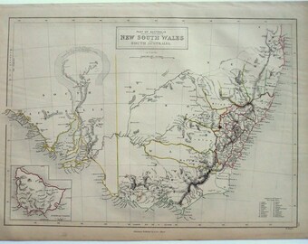 1846 Steel Plate Map – New South Wales & South Australia, Norfolk Island