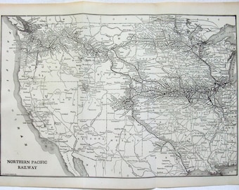May include: An antique map of the United States, with a focus on the Northern Pacific Railway. The map is in black and white, showing the railway lines and geographical features. The title "NORTHERN PACIFIC RAILWAY" is printed at the bottom.
