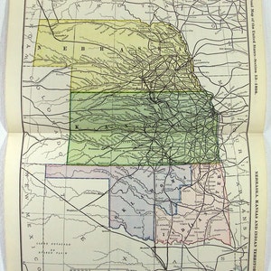 Originele 1898 Gedateerde Spoorwegkaart van Nebraska, Kansas & Oklahoma Indian Territory