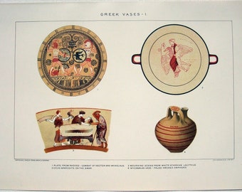 Greek Vases I - Original 1903 Dated Stone Chromo-Lithograph by Julius Bien